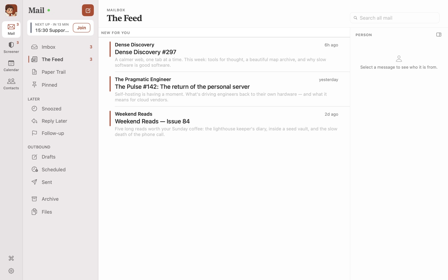 The Feed on Mac, a list of newsletters.